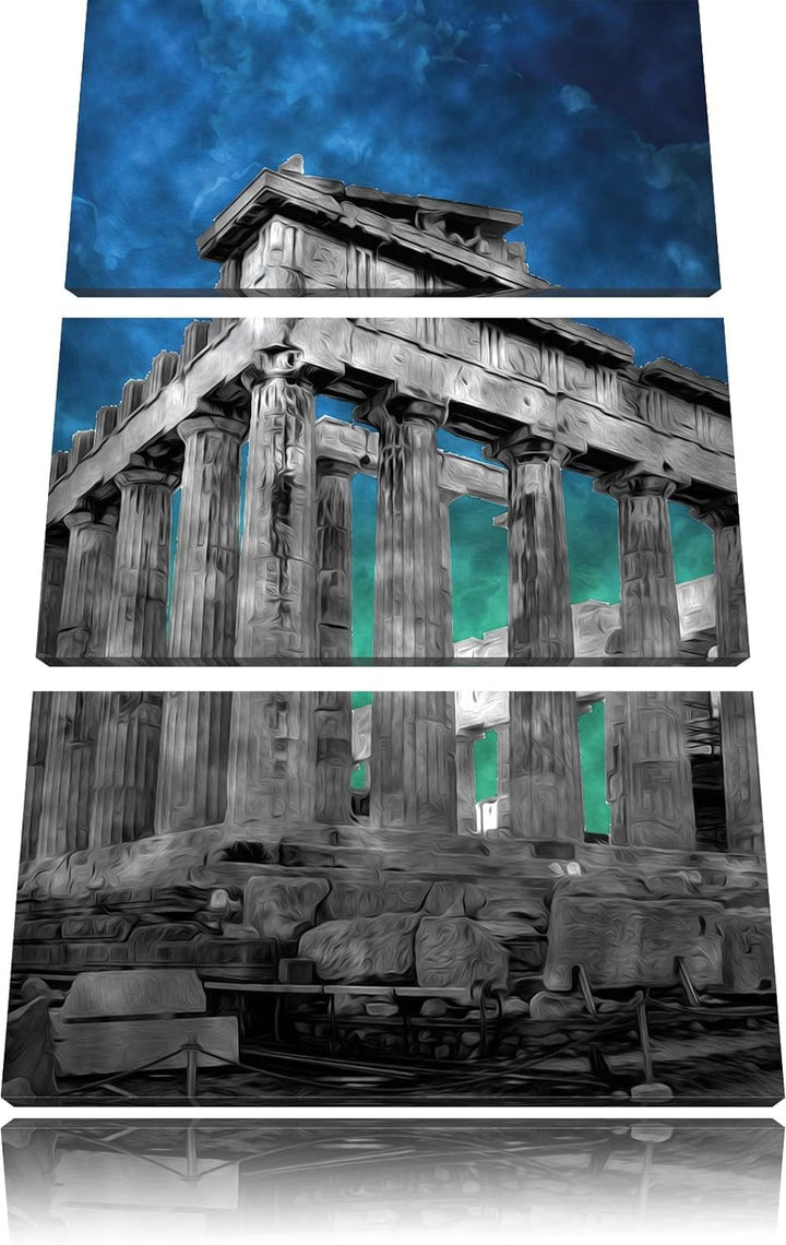 Pixxprint Propyläe von Akropolis in Athen schwarz/weiss 3-Teiler Leinwandbild 120x80 Bild auf Leinwa