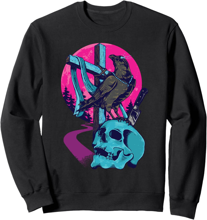 Halloween Kostüm Totenkopf und Krähe faul gruselig Gothic Okkult Sweatshirt