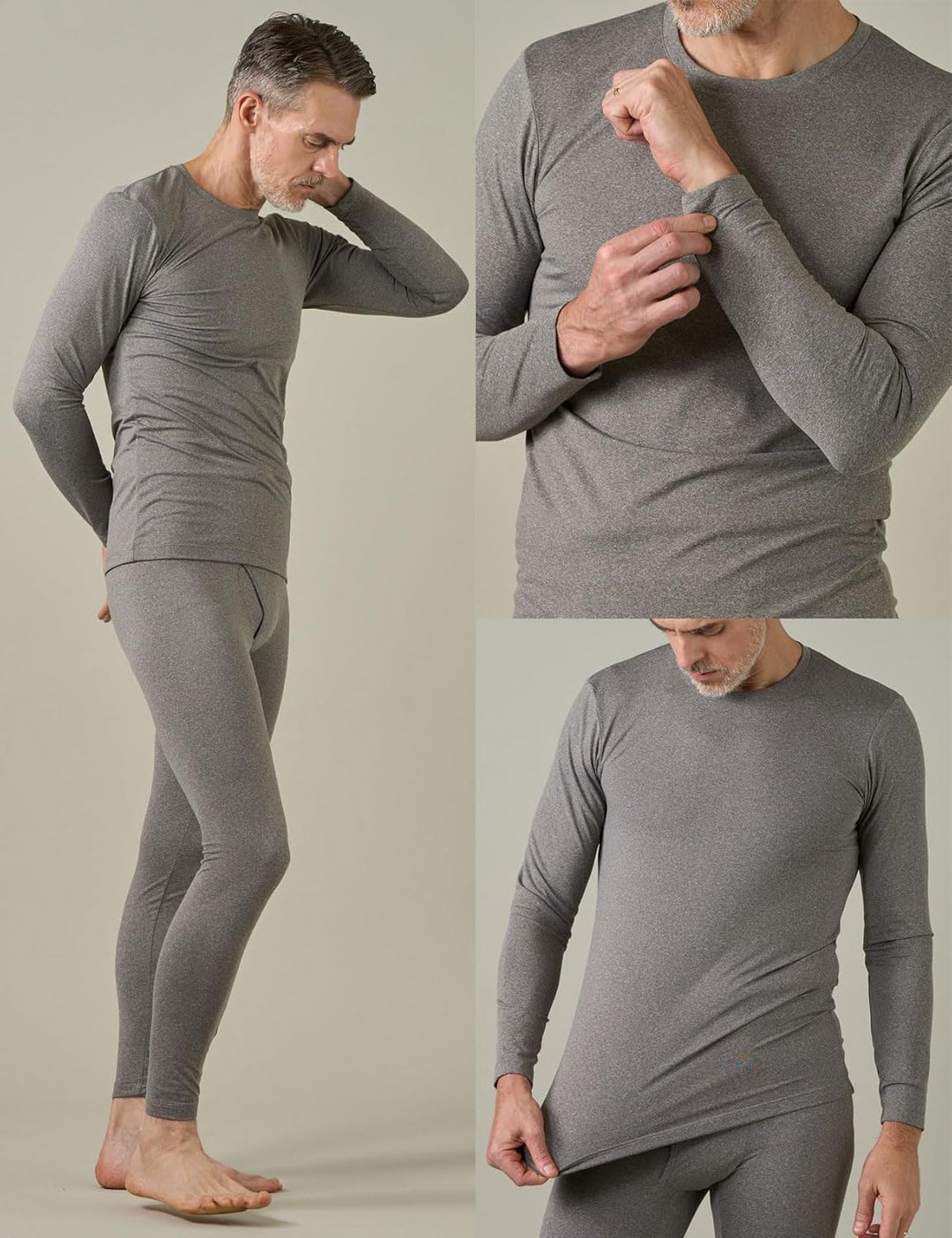 LAPASA Herren Innenfleece Thermounterwäsche Set, Thermounterhemd & Thermohosen Funktionsunterwäsche