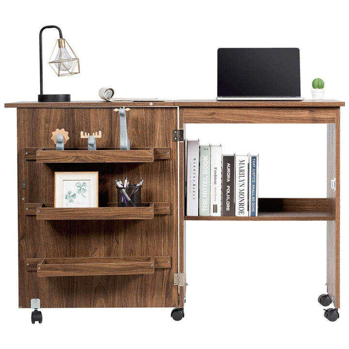 DREAMADE Nähtisch Nähmaschinenschrank Faltbar, Nähschrank Nähmöbel, Mehrzwecktisch mit 4 Rollen (Bra