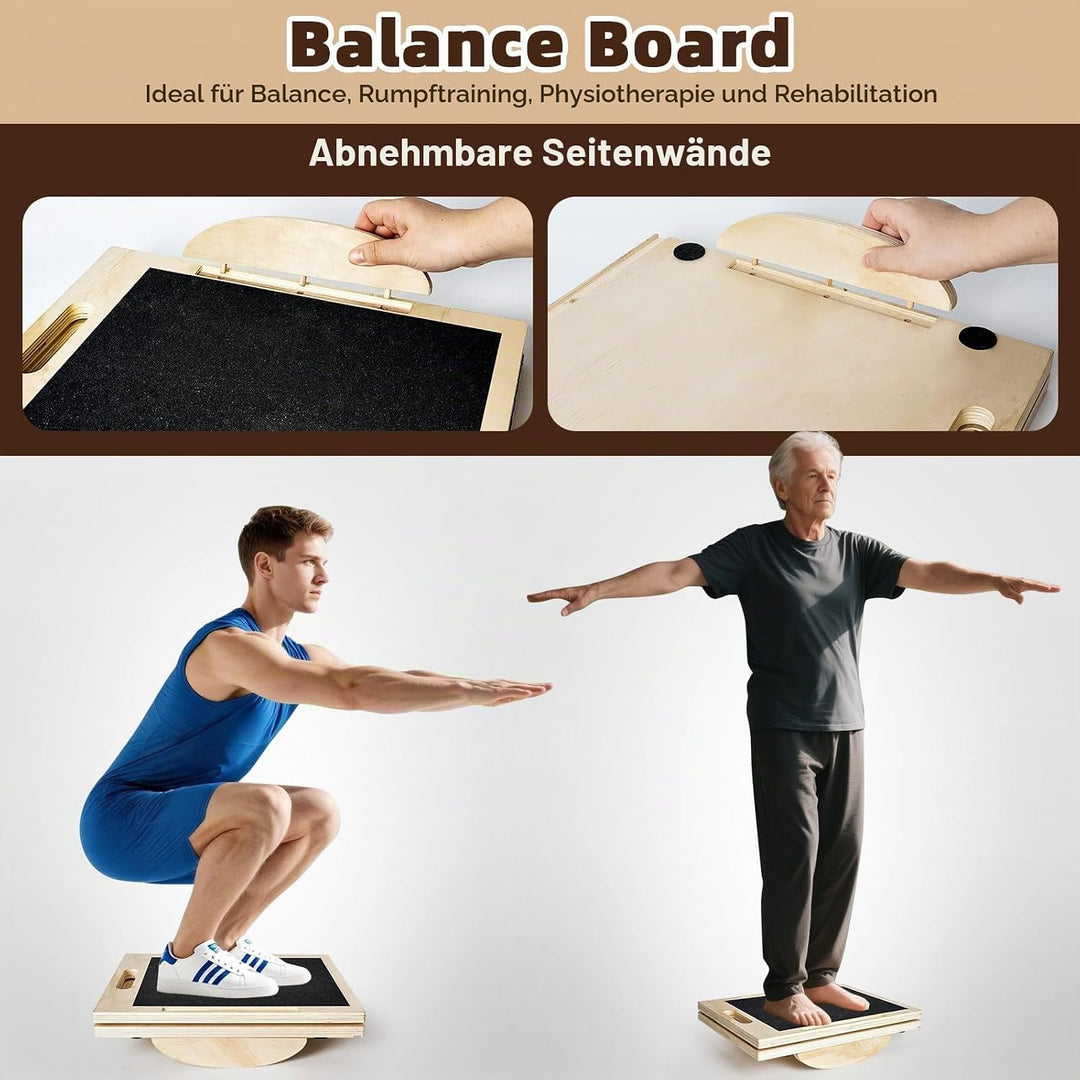 2-in-1 Schrägbrett aus Holz und Balance Board, Verstellbares Wadendehner Slant Board, Rutschfestes B