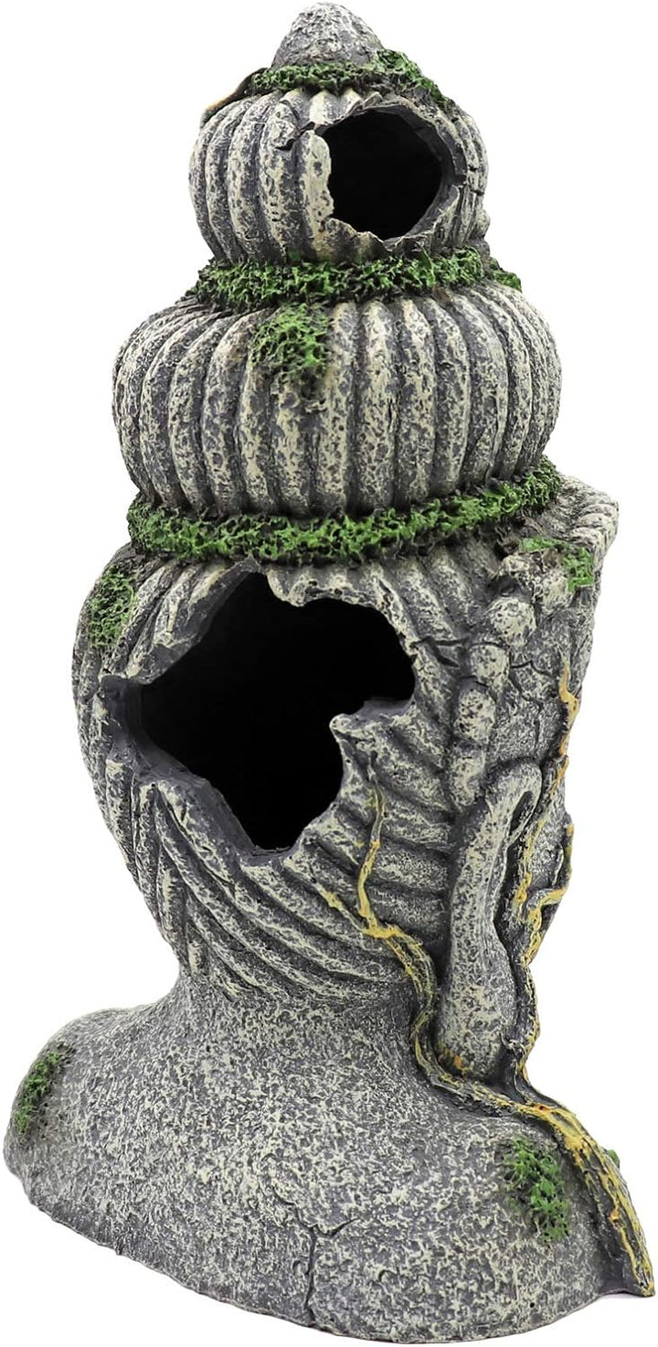 MUYIRTED Buddha Aquarium Dekoration Höhle Grosse Aquarium Ornamente, Grüne Moos Pflanze Bedeckt Stei