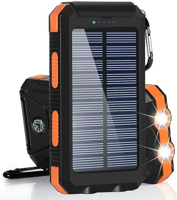 Solar Powerbank 20000mAh, Wasserdichtes USB C Externer Akku mit 2 Outputs, 2 USB-Anschlüssen, LED-Ta
