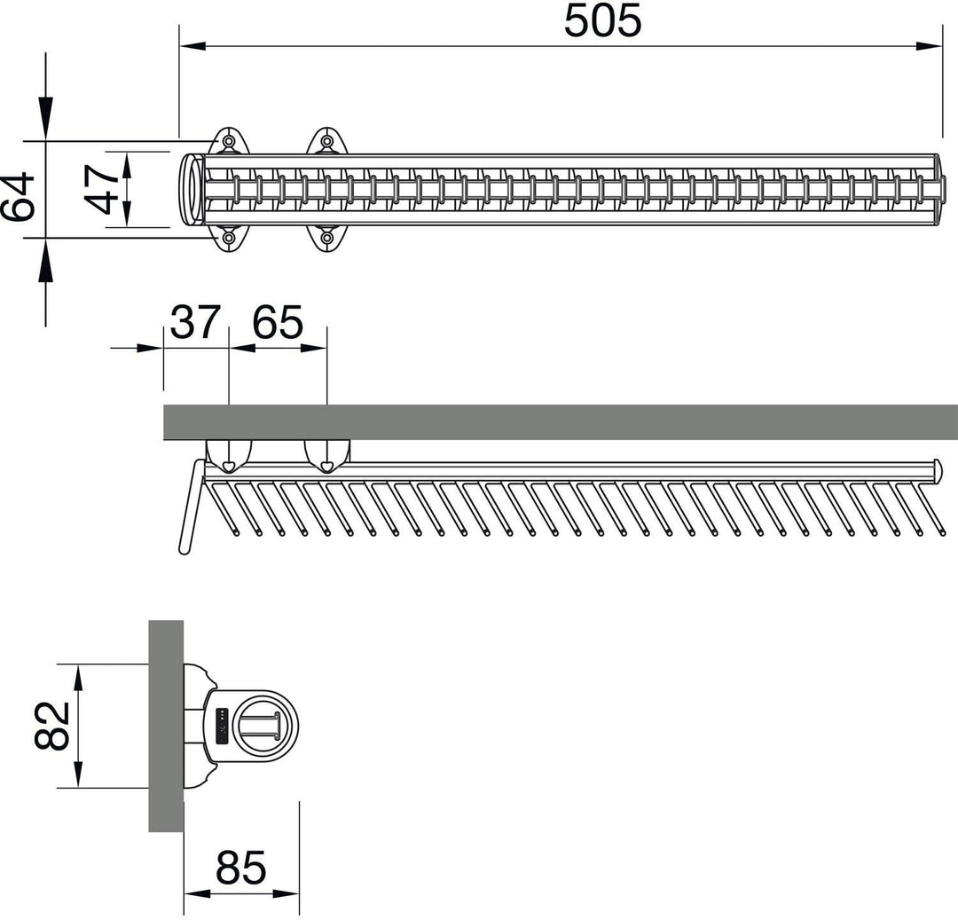 Krawattenhalter ausziehbar Modell A,505x82x85mm,Aluminium/Kunststoff weiss poliert/weiss, poliert/we