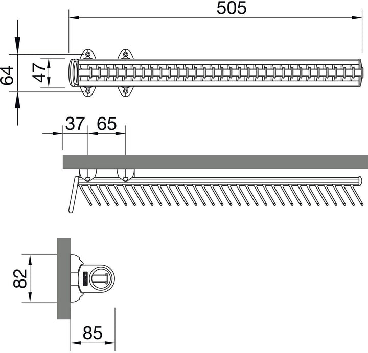 SERVETTO Krawattenhalter ausziehbar Modell A,505x82x85mm,Aluminium/Kunststoff schwarz silberfarbig/s