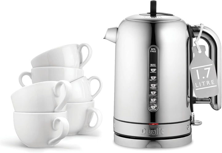 Dualit Classic Wasserkocher – Wasserkocher Design Edelstahl Hochglanz mit Schwarzem Rand –Schnellauf