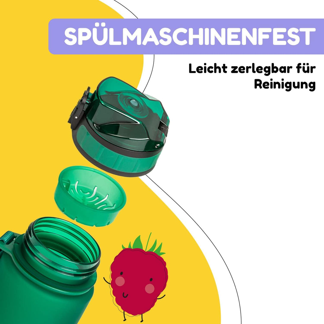 schmatzfatz Trinkflasche Kinder Auslaufsicher - 350ml, Grün - Trinkflasche Kohlensäure geeignet, Was