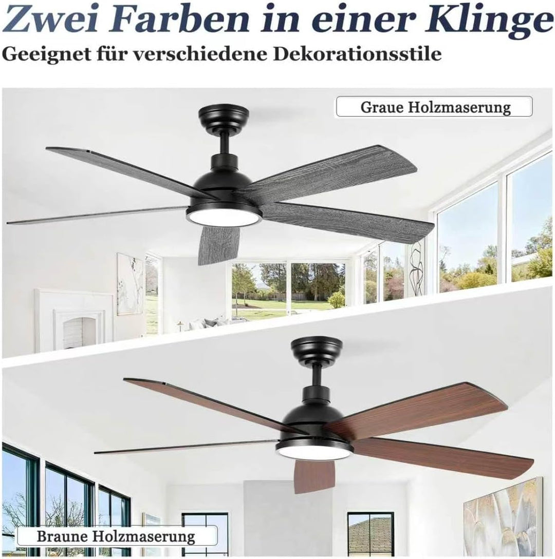 132 cm Deckenventilator mit Beleuchtung und Fernbedienung | 5 Holz Flügeln, doppelseitige Flügel, Ti