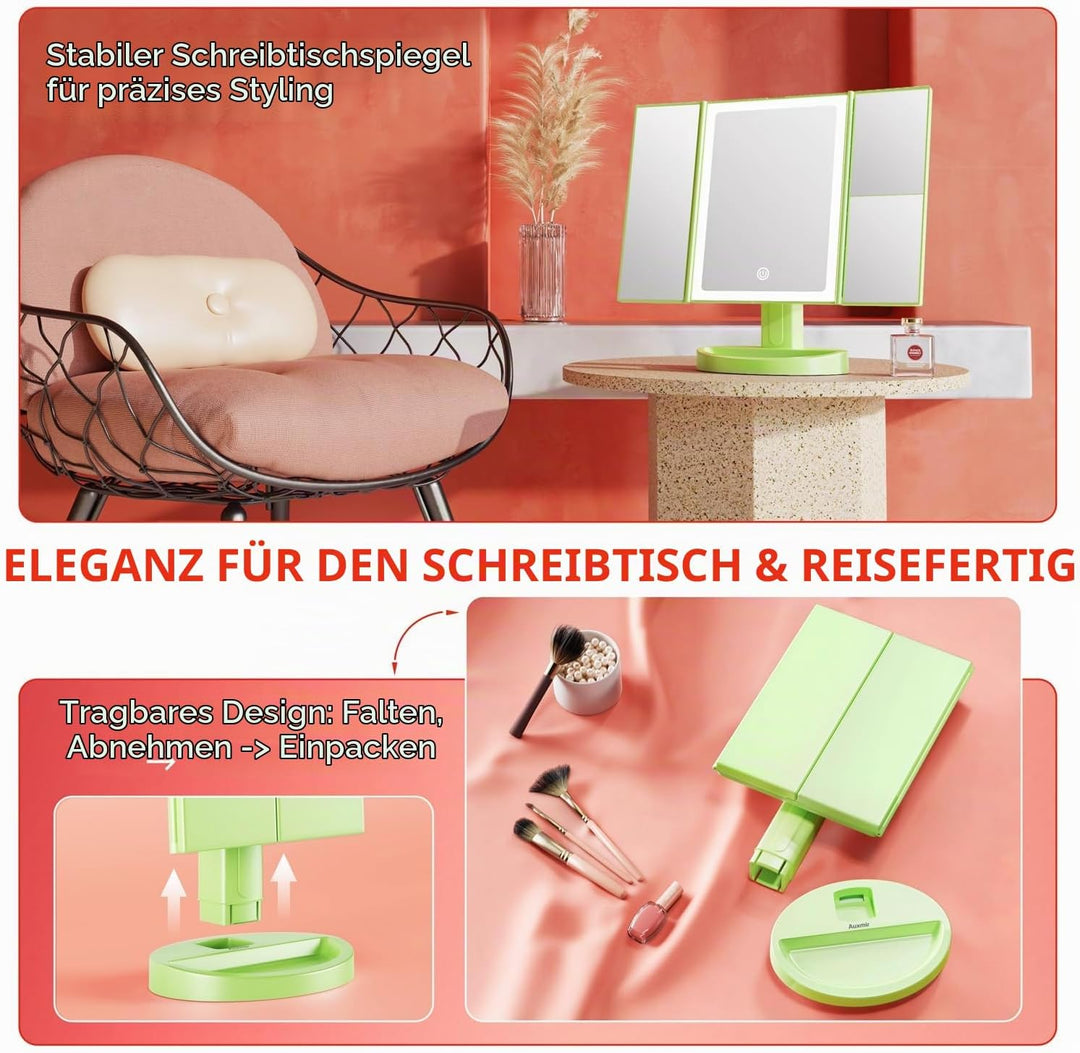 Auxmir Schminkspiegel mit Beleuchtung, 10X/5X/1X Kosmetikspiegel Vergrösserungsspiegel mit Licht &amp; 3