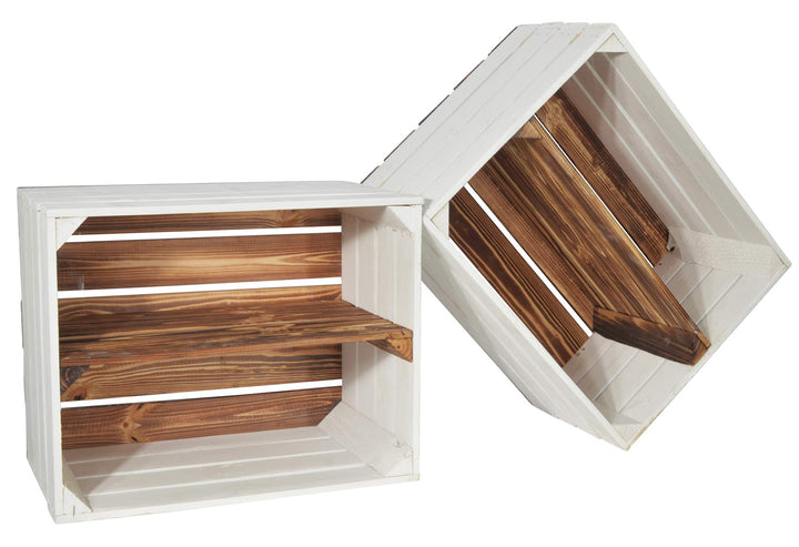 2 Set Holzkiste Grete Geflammt Weiss 50x40x30cm - Langes Regal Weinkiste 50x40x30cm Weiss Geflammt 2