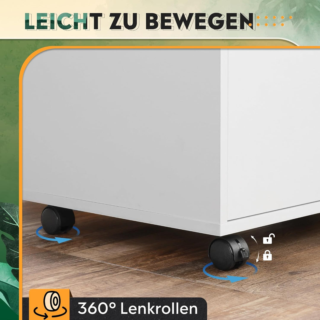 DEVAISE Rollcontainer mit 3 Schubladen und offenen Ablagen, Mobiler Aktenschrank mit Rollen, Drucker