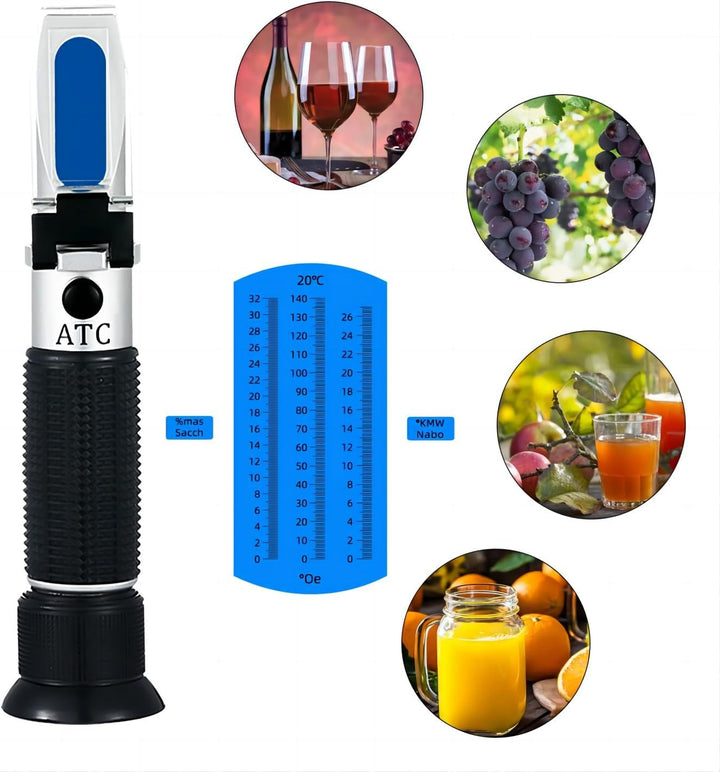 Winegrower Refractometer, 0-32 Brix, 0-140 Oechsle, 0-27 KMW, Automatische Temperaturkompensation (A