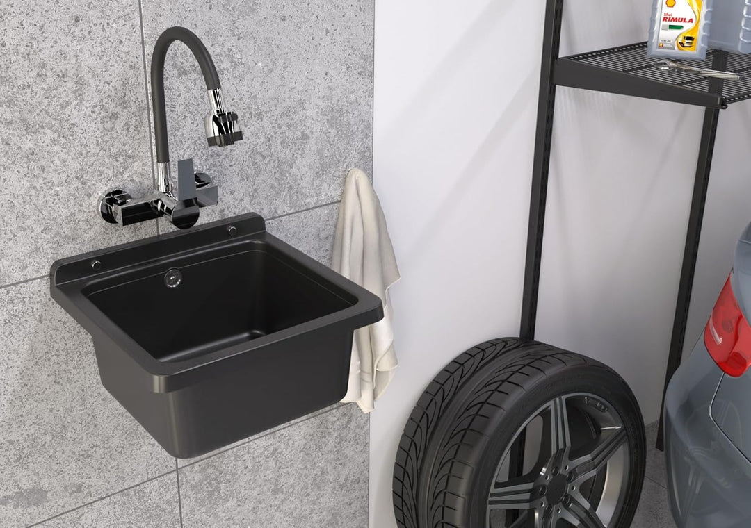 Granitan Ausgussbecken für Garage Keller Werkstatt und Waschküche - Universal Waschtrog mit Siphon -