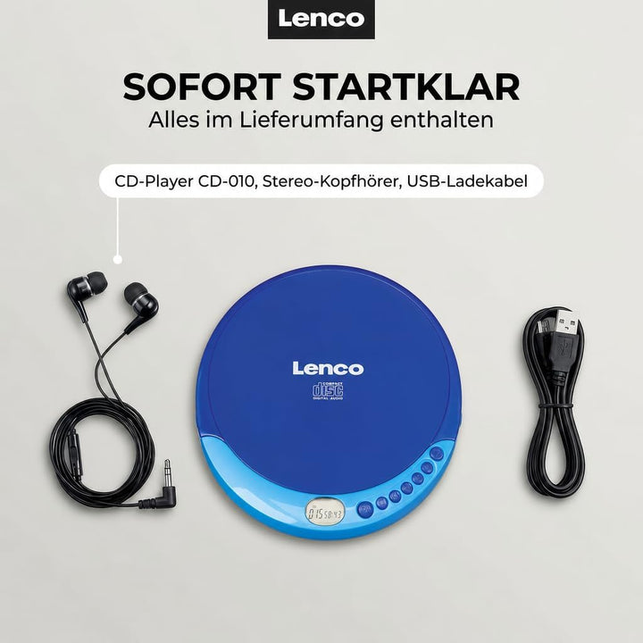Lenco CD-011 - Tragbarer CD-Player Walkman - Diskman - CD Walkman - Mit Kopfhörern und Micro USB Lad