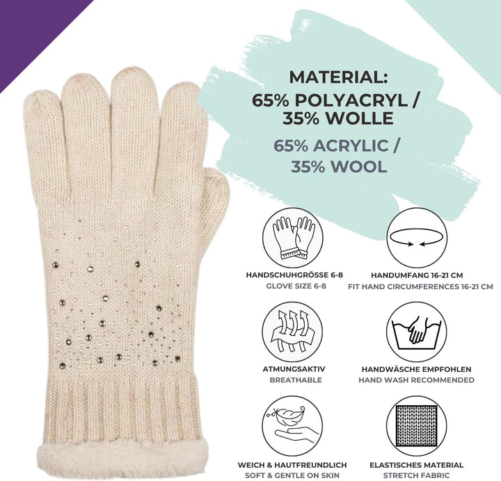 styleBREAKER warme Handschuhe mit Strass und Fleece, Winter Strickhandschuhe, Damen 09010010 Einheit