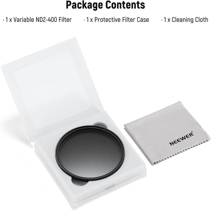 NEEWER BASICS 72mm variabler ND Filter, ND2-400 1-9 Stops Lichtreduzierung, drehbarer variabler Grau