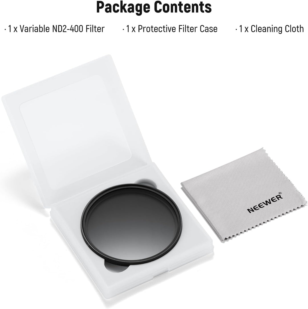 NEEWER BASICS 67mm variabler ND Filter, ND2-400 1-9 Stops Lichtreduzierung, drehbarer variabler Grau