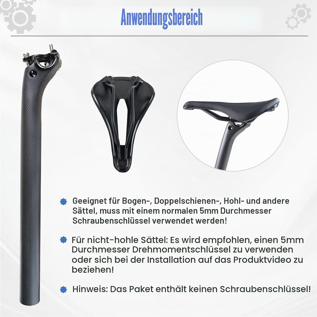 ROADNADO Sattelstütze Carbon Fiber Fahrrad SeatPost Ultraleichte Carbon Bike Post Matte 25.4 / 27.2