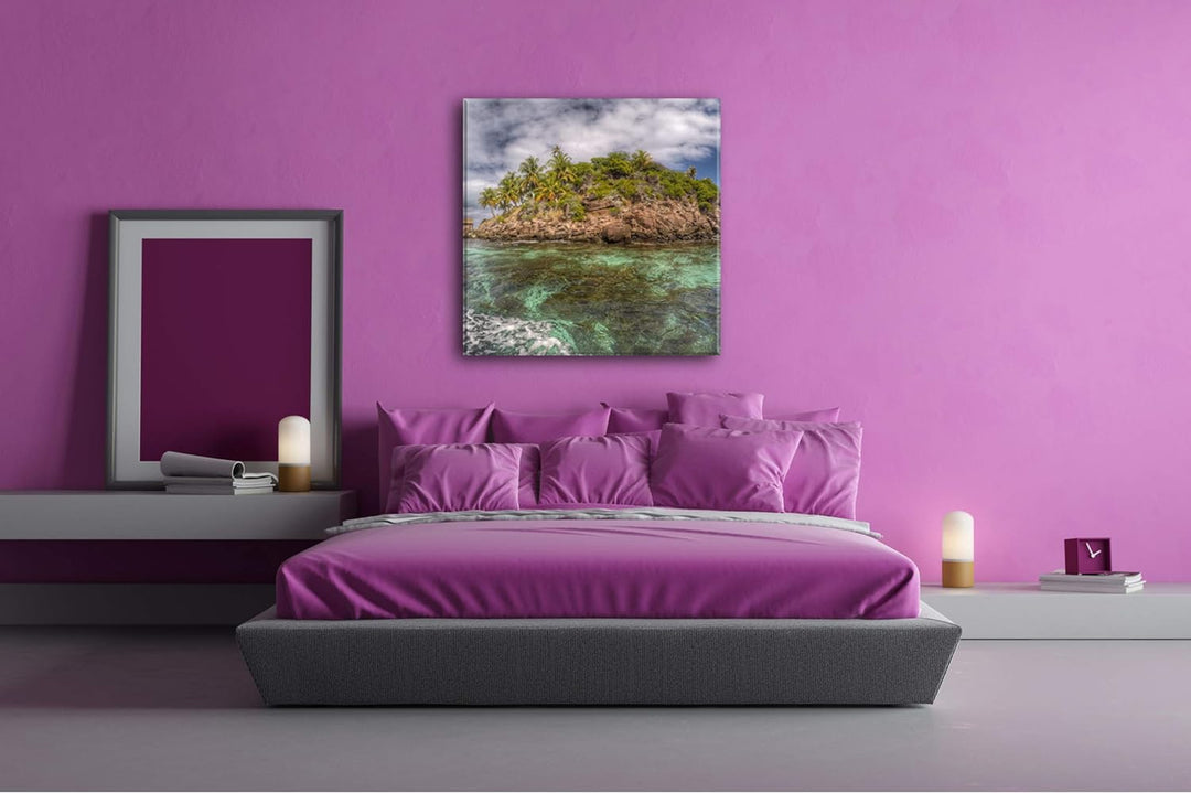 deyoli Einsame Insel mit Bootssteg Format: 70x70 als Leinwandbild, Motiv fertig gerahmt auf Echtholz