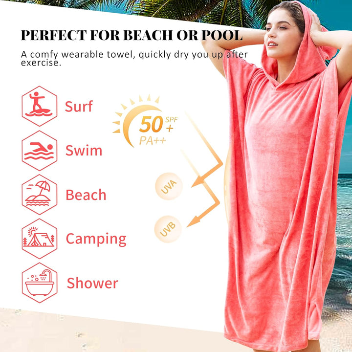 Kato Tirrinia Mikrofaser Surfponcho Handtuchkleid Badeponcho Damen Herren, Lang Surf Poncho Sauna Ba