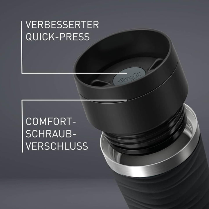 Emsa N20212 Travel Mug Wave Isolierbecher 0,36 Liter | neuer Komfort-Schraubverschluss | Edelstahl |