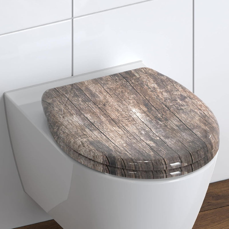 SCHÜTTE WC-Sitz Duroplast OLD WOOD, Toilettensitz mit Absenkautomatik und Schnellverschluss für die