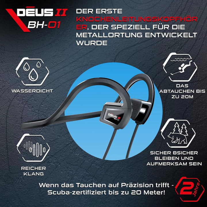 XP Metal Detectors BH-01 Kabelgebundene Kopfhörer mit Knochenleitung, entwickelt für XP Deus II - wa