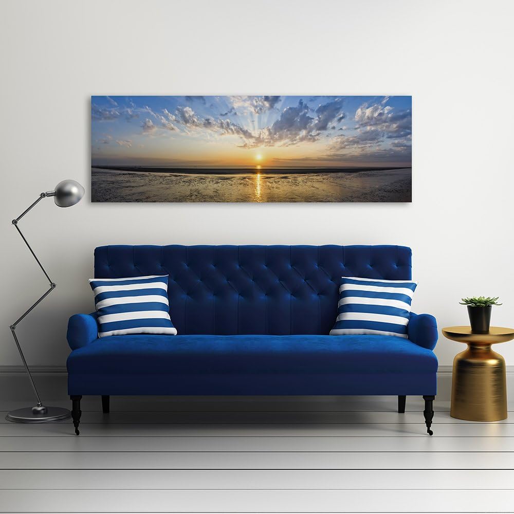 Feeby. Leinwandbild, Bilder, Wand Bild, Wandbilder, Kunstdruck 150x50 cm, SONNENUNTERGANG, MEER, NAT