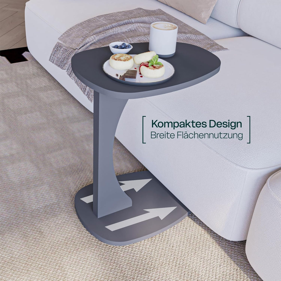 Beistelltisch Couch mit Rollen, Kleiner Beistelltisch C-Form, Sofatisch in stylischem Anthrazit, Kle