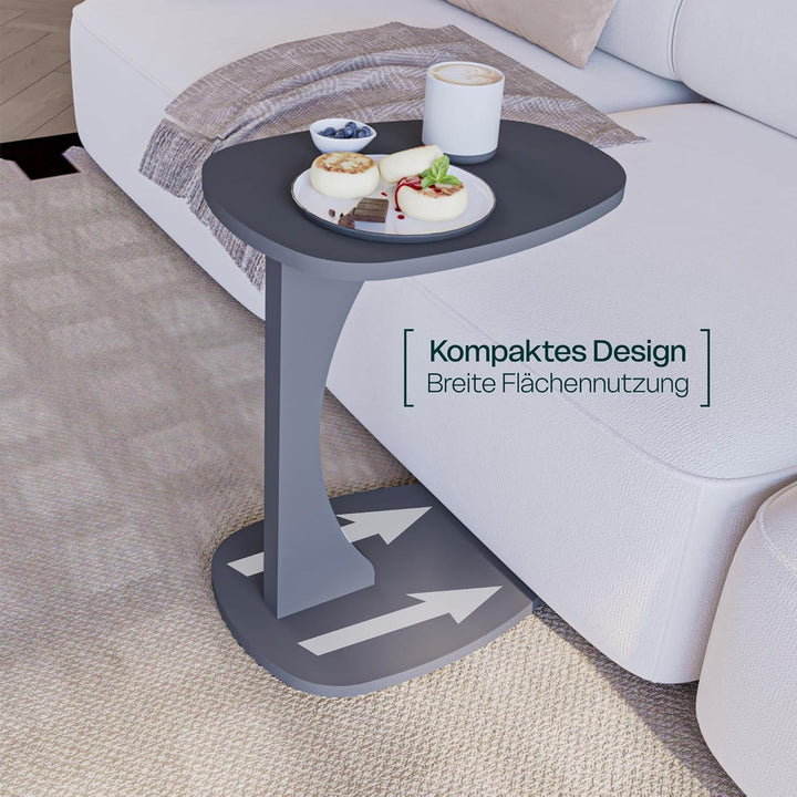Beistelltisch Couch mit Rollen, Kleiner Beistelltisch C-Form, Sofatisch in stylischem Anthrazit, Kle