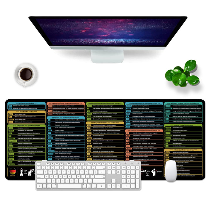 Linux Shortcuts Mauspad Deutsch Schreibtischunterlage 80x30x0.3cm Gross Gaming Mousepad XL & Desk Pa