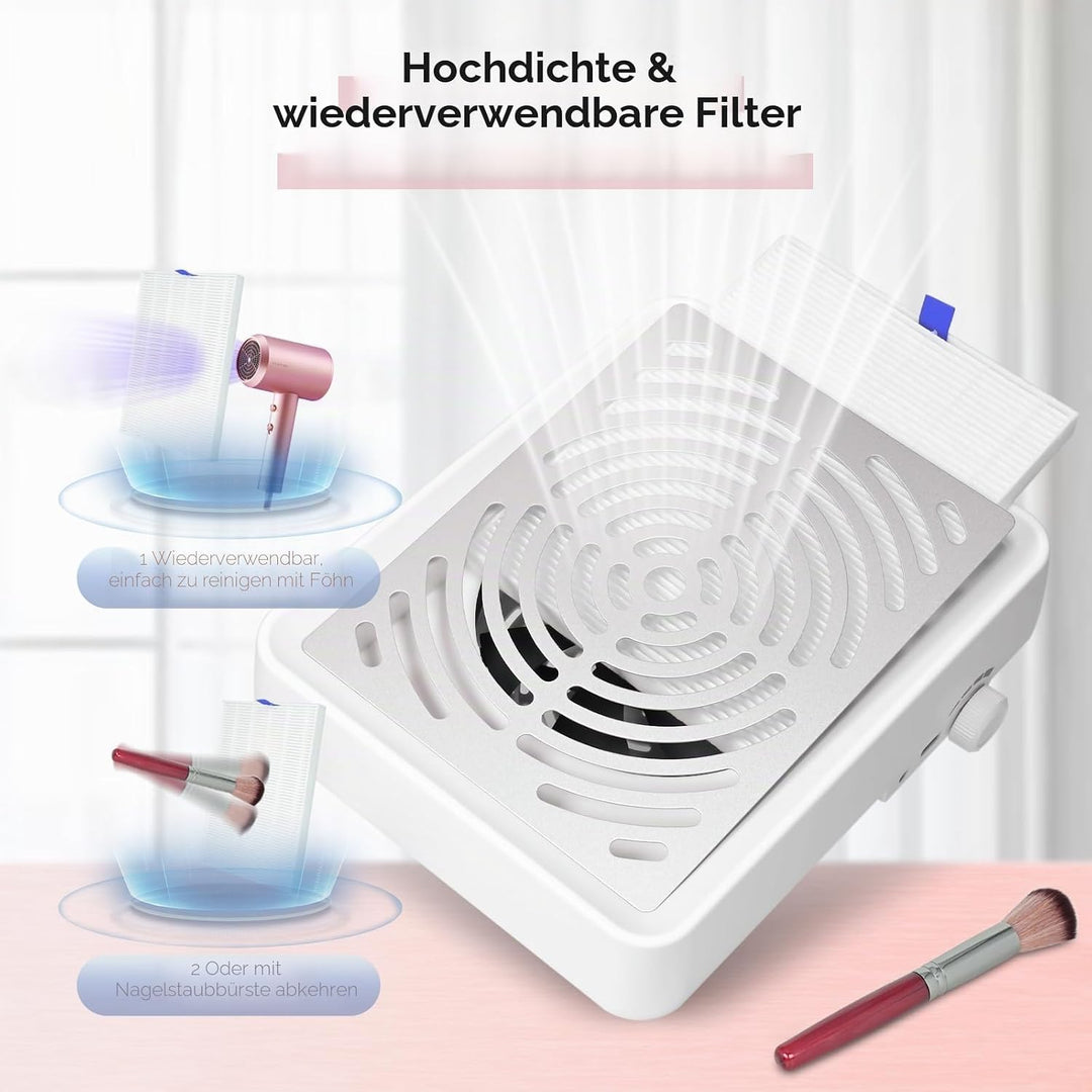 Staubabsaugung für Nägel mit Lampe und 50 Einwegfilter, Nagelstaubsauger mit Bürste für Nagelstudio