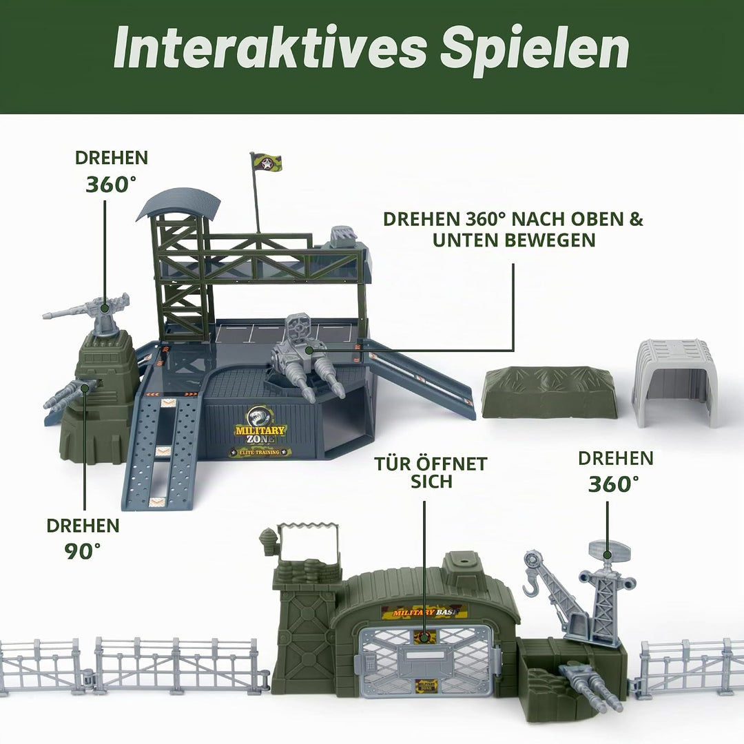 Militär Panzer LKW Spielzeug mit 13 Fahrzeugen, Hubschrauber Kampfjet Spielmatte Soldaten Figuren, G