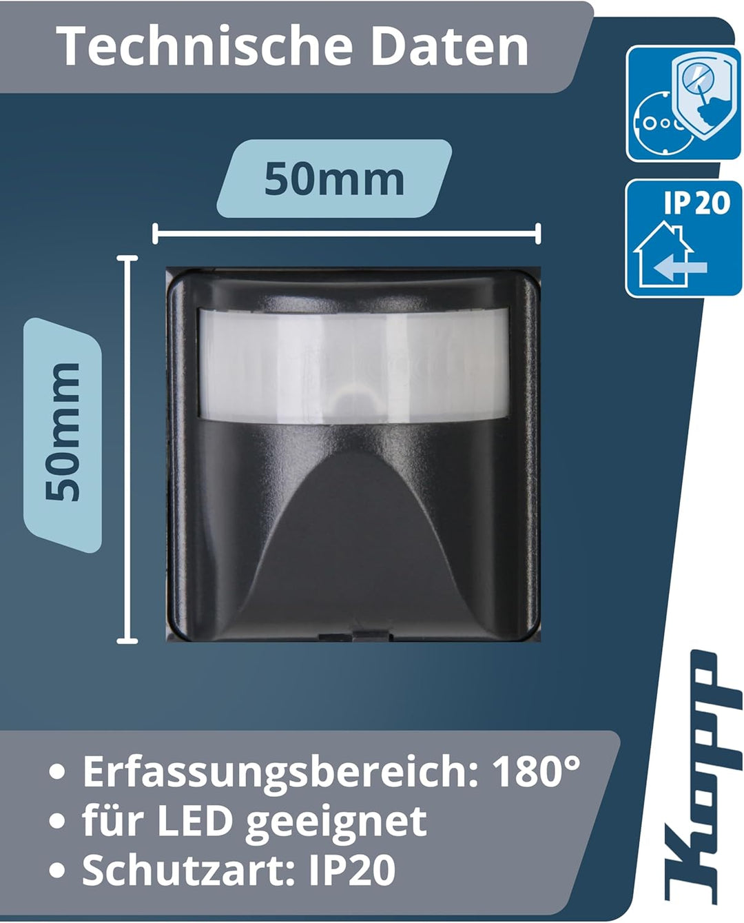 Kopp Infra Control R 180 Grad UP IP 20, 1 Stück, anthrazit, 808405188 3-Draht Anthrazit, 3-Draht Ant