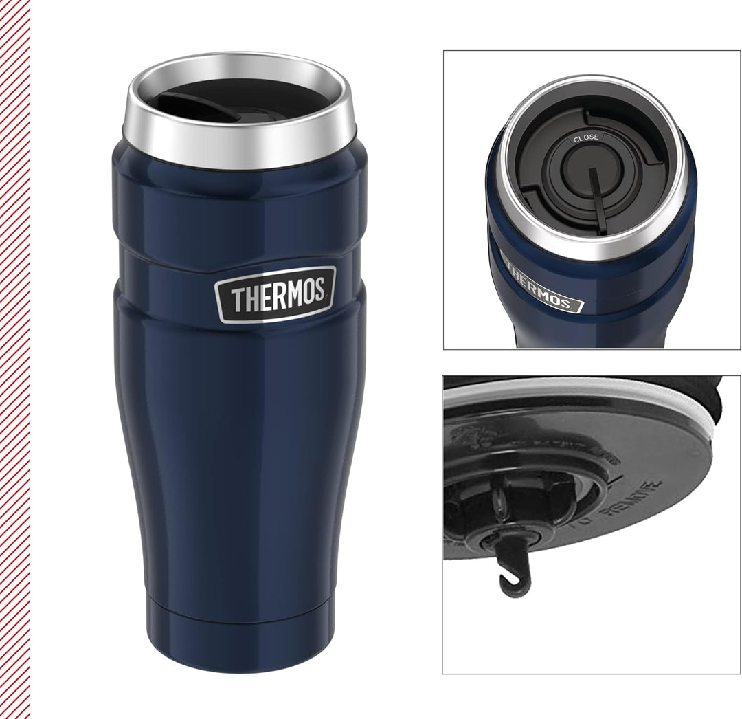 Thermos Thermobecher Stainless King, Kaffeebecher to go Edelstahl blau 470ml & Thermobehälter für Es
