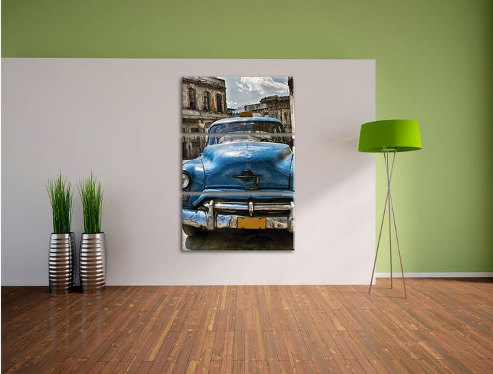 Pixxprint Blaue Schönheit in Cuba 3Teiler 120x80 cm Leinwandbild Wandbild Kunstdruck