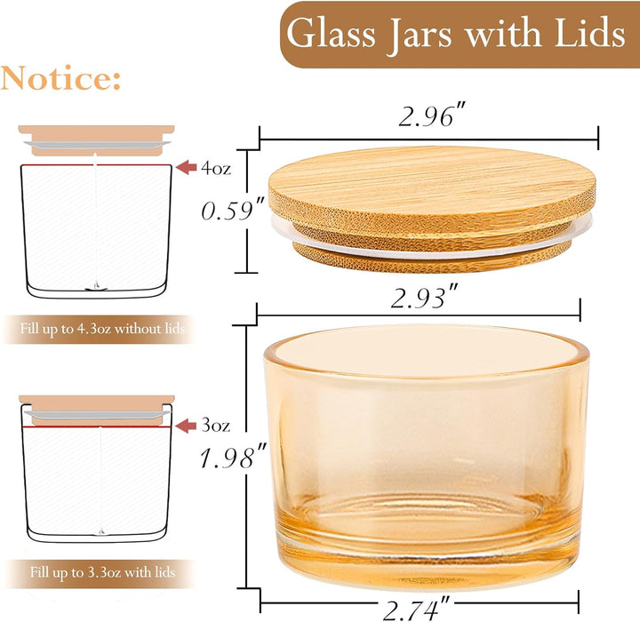 CONNOO 15 Stück 120 ml Amberfarbene Kerzengläser mit luftdichten Bambusdeckeln zum Kerzenmachen, wei