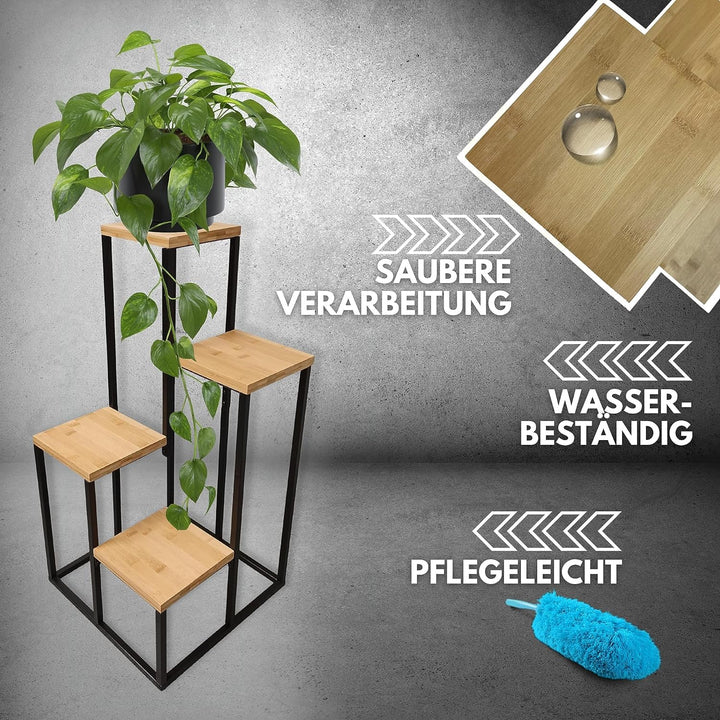 Schauer Pflanzentreppe mit 4 Ebenen natur/schwarz - aus Bambus auf Metallgestell - Blumenständer für