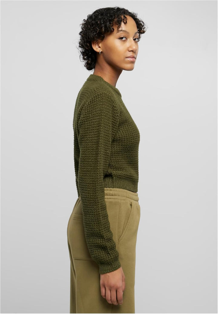 Urban Classics Damen Ladies Short Waffle Sweater XS Summerolive, XS Summerolive