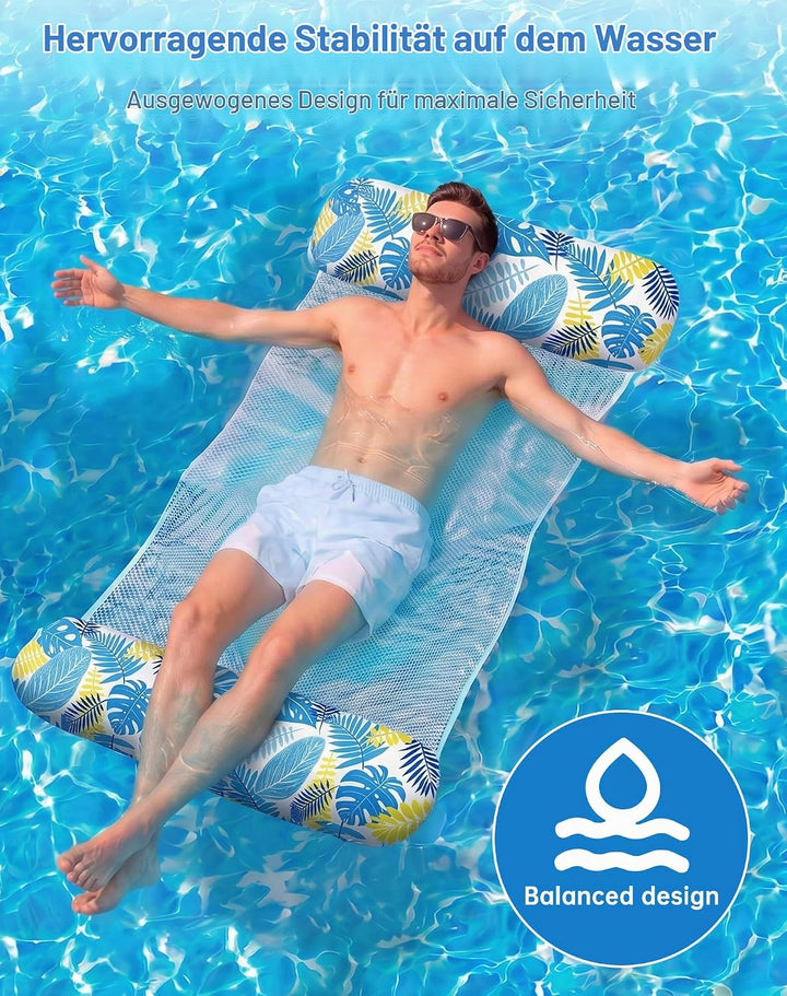 2 Stück Luftmatratze Pool XL - 4 in 1 Wasserhängematte mit Kopfstütze - Aufblasbare Luftmatratze Was