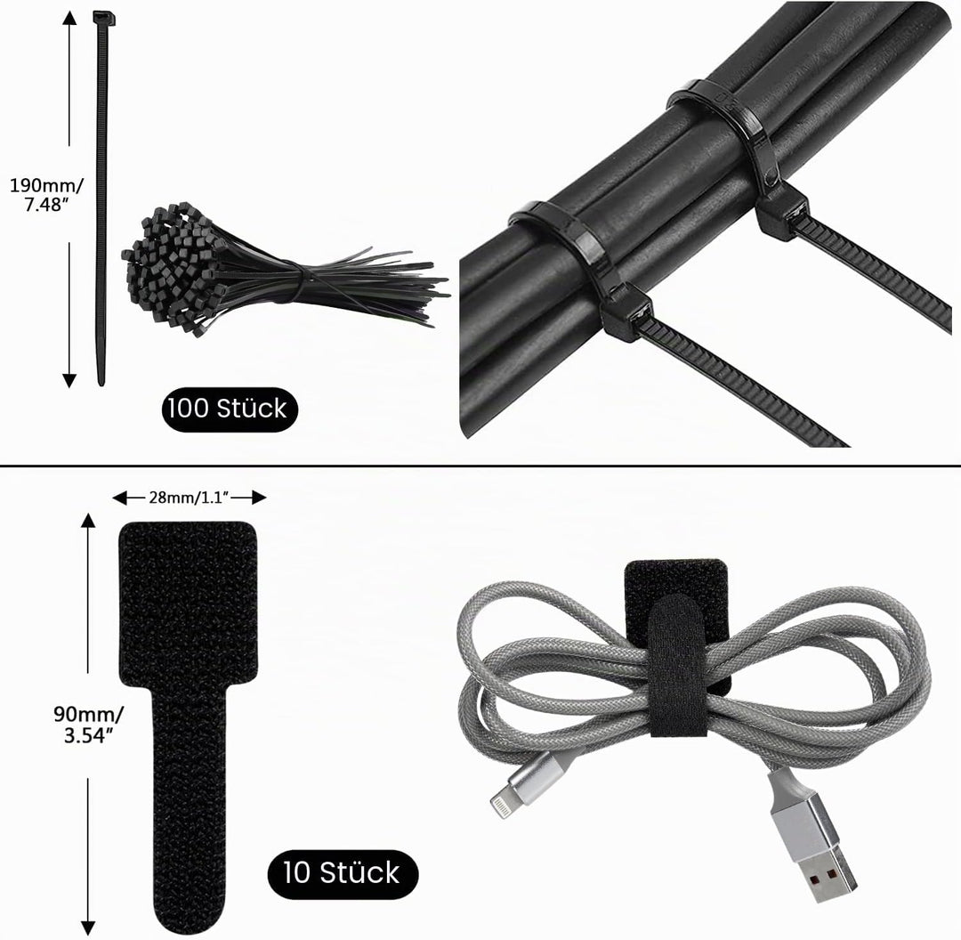 SOULWIT Kabelmanagement Kit, 4 Kabelschläuche, 7 Silikon Kabelhalter, 20+2 Kabelbinder Selbstklebend