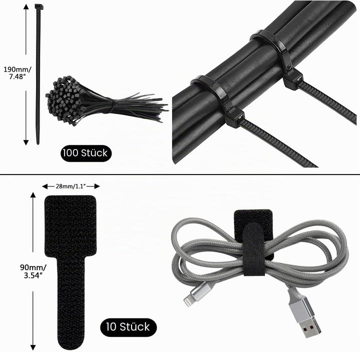SOULWIT Kabelmanagement Kit, 4 Kabelschläuche, 7 Silikon Kabelhalter, 20+2 Kabelbinder Selbstklebend