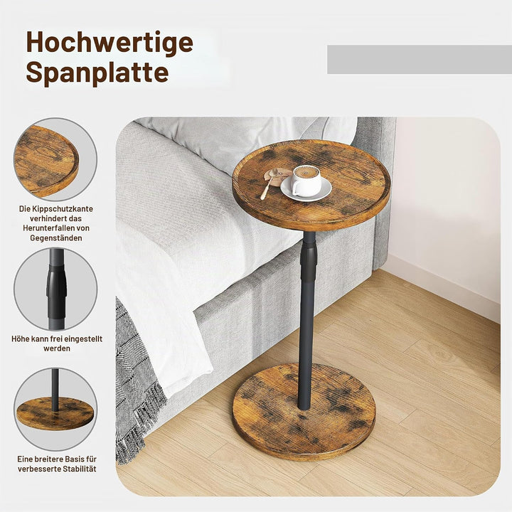 Beistelltisch Rund Verstellbarer Kleiner Tisch Nachttisch Holz Beistelltisch Couch für kleine Räume