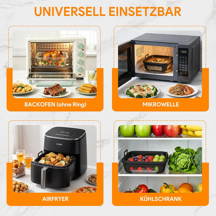 Airfryer Glasbehälter für Ninja AF180EU 6,2 L Schwarz, Schwarz