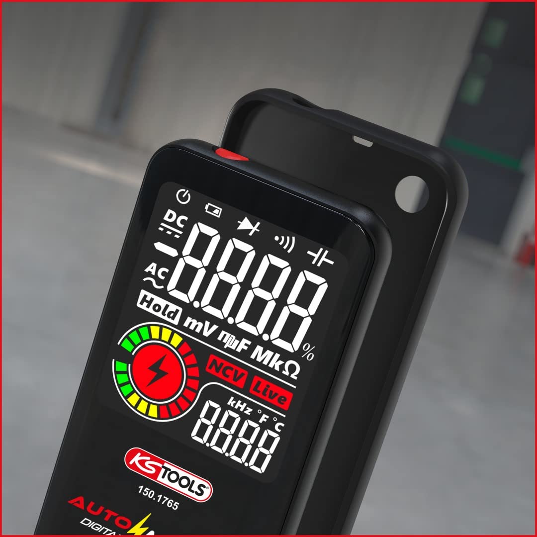 KS Tools 150.1765 Automatik Digital-Multimeter inkl. Prüfspitzen, Rot-schwarz