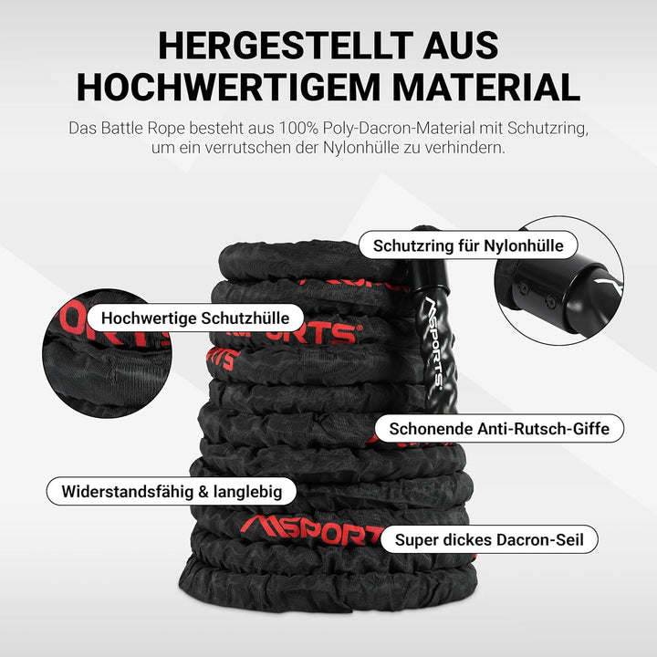 MSPORTS Battle Rope Professional Studio Qualität | Länge: 15 m | Durchmesser: 5 cm | Trainingsseil S