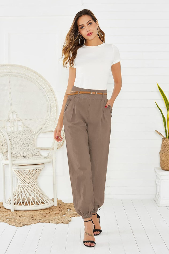 Damen Haremshose Elegant Winter Pumphose Lange Leinen Hose mit Gürtel Aladin Pants,1 Hosen+1 Gürtel
