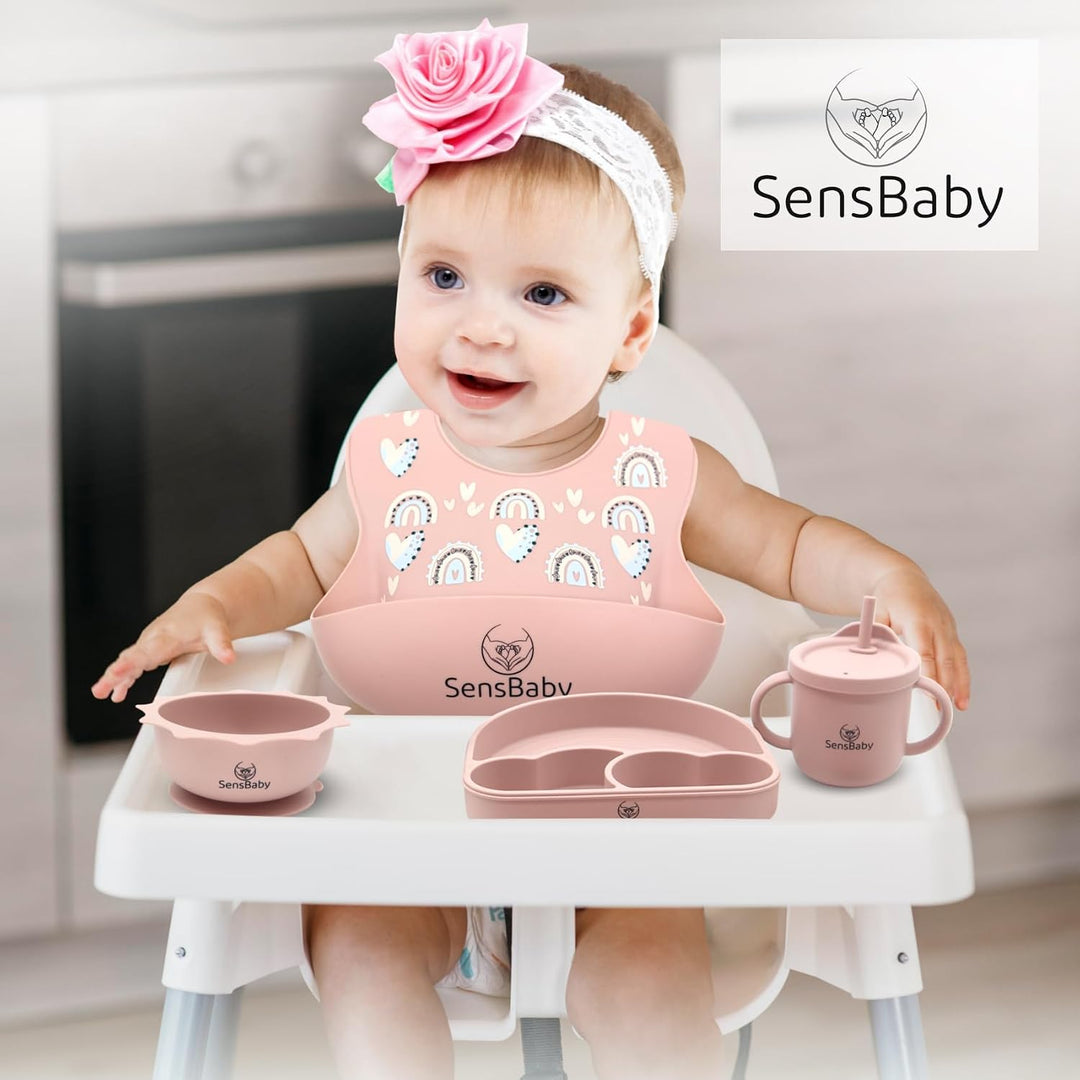 Blw Zubehör - Baby Geschirrset Mit Saugnapf, Baby Teller Set, Lässig Geschirrset Baby Pink, Pink