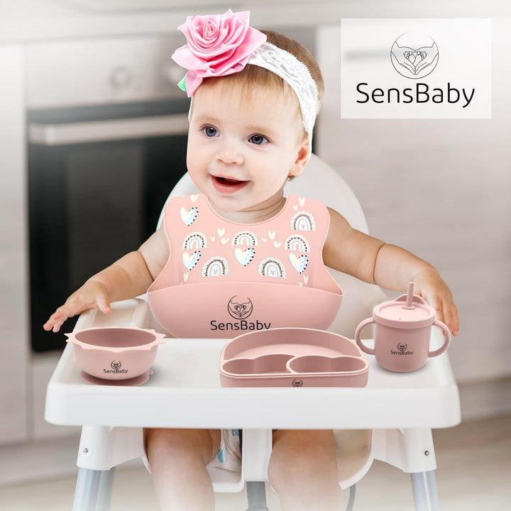 Blw Zubehör - Baby Geschirrset Mit Saugnapf, Baby Teller Set, Lässig Geschirrset Baby Pink, Pink