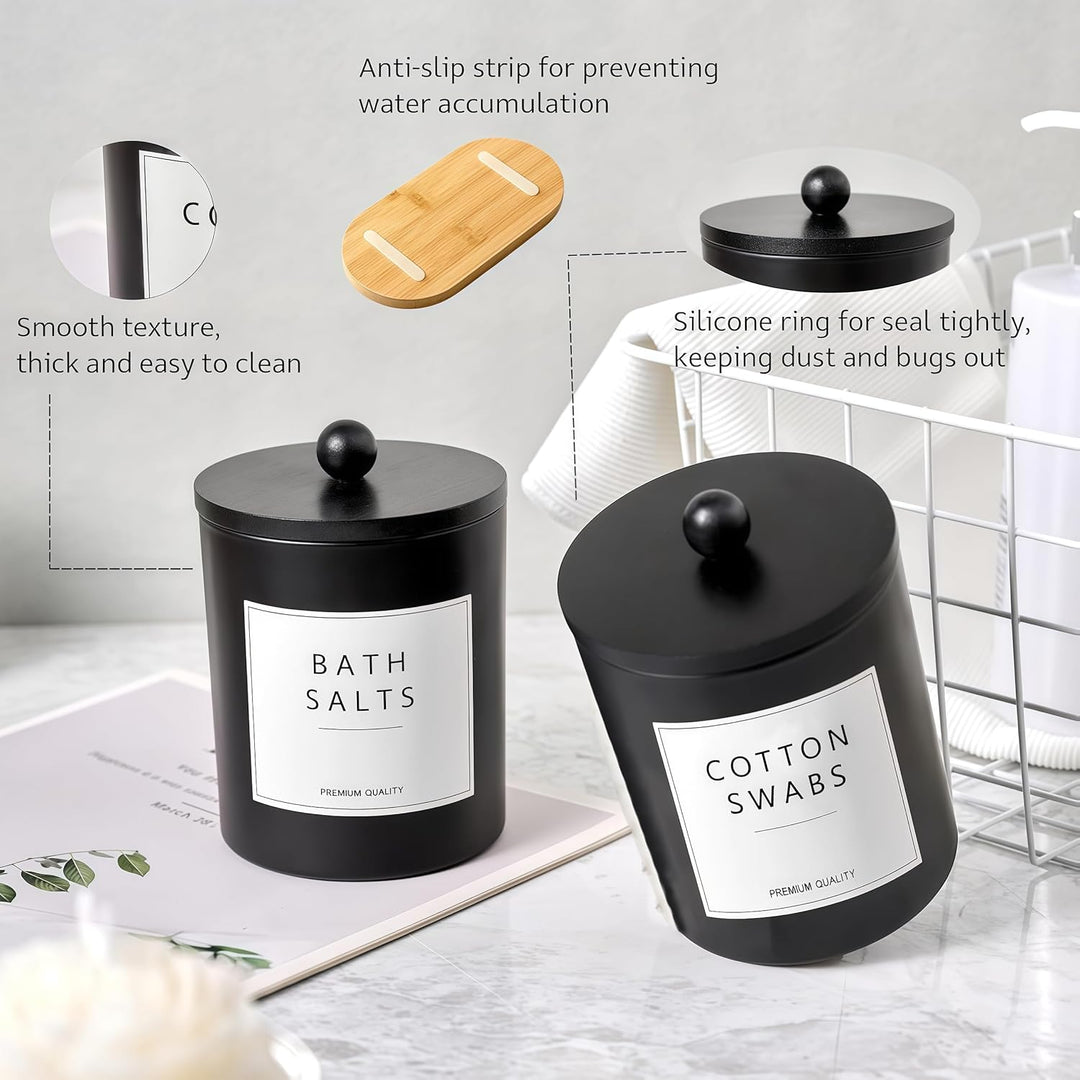 BIKALAN Glas Wattestäbchen Behälter, Schminktisch Badezimmer Organizer Set mit Tablett, Wattepadspen